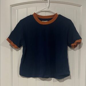 Madewell Navy and Orange Crewneck Tee